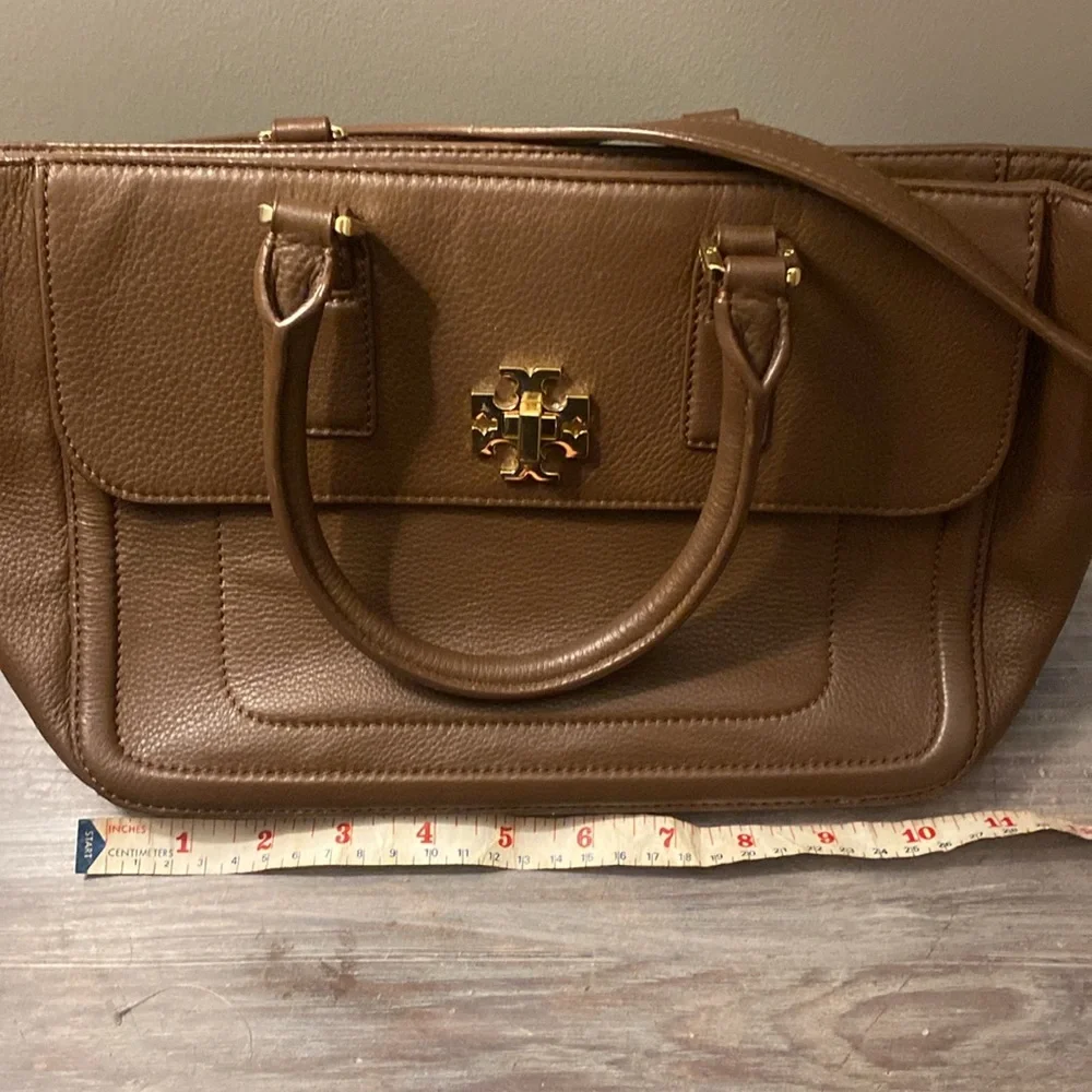 Tory Burch Brown Leather Satchel with Gold Hardware